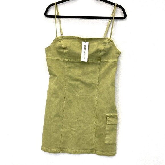 Urban Outfitters Bodycon Cargo Mini Dress Medium Stretch Pocket Army Green NWT - Picture 1 of 12